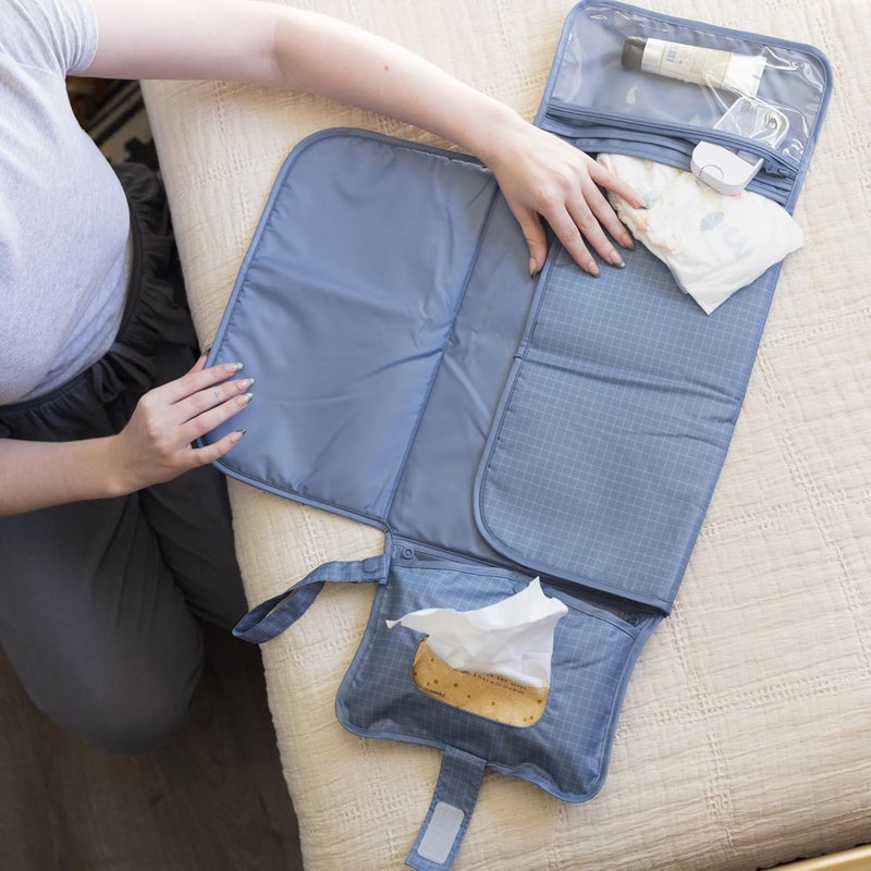 Tiny Twinkle Portable Diaper Changing Pad | Waterproof, Wipeable & Compact Baby Changing Pad for Travel | Smart Wipes Pocket & Organized Storage| Newborn Shower Gift (Grid) - Image 5